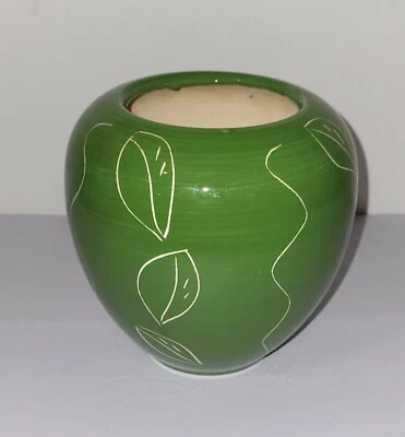 Vase en terre cuite vert Motif Décor Feuille Floral - Photo 1/4