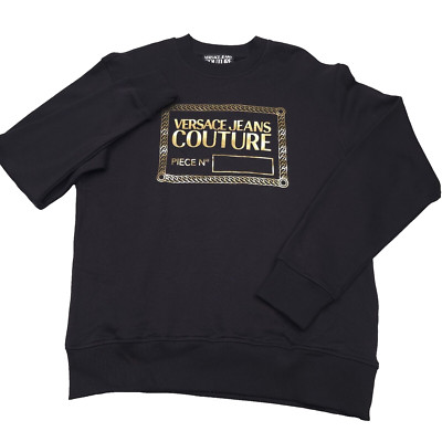 Versace Jeans Couture Sweatshirt Mens Small Black Gold Number Foiled Logo NWT