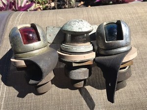 Vintage Extremely Rare 1930’s Mathis Trumpy Yacht Bow Lamp Set 3