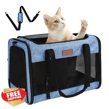 PETUX Large Cat/Small Dog Carrier, Up to 20lb, Blue, Breathable, Foldable