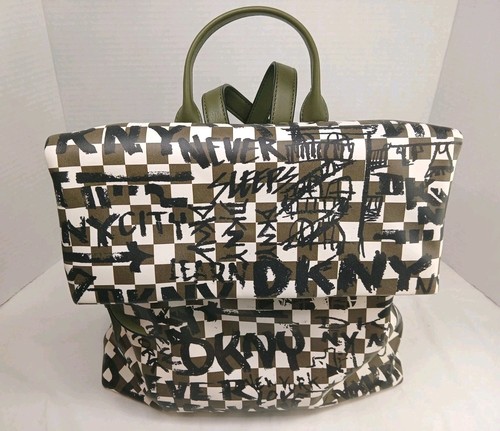 DKNY Olive Green Tilly Graffiti Fold Backpack - Picture 9 of 24