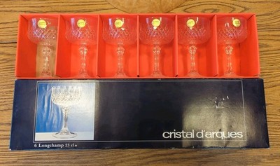 Cristal D Arque longchamp coupe Tall Sherbet  FRENCH heavy Lead Crystal Set Of 6