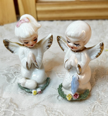 Vintage Mini Angels Boy and Girl 3''H Treasure Master Taiwan Bone China