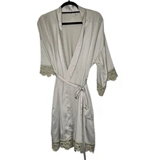 Sioro Lace Trim Robe M Sage Green Polyester Cover Up Kimono Lingerie Coquette