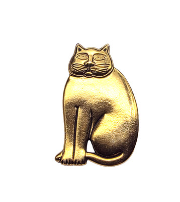 Signed Laurel Burch Gold Tone Metal Cat Brooch Vintage