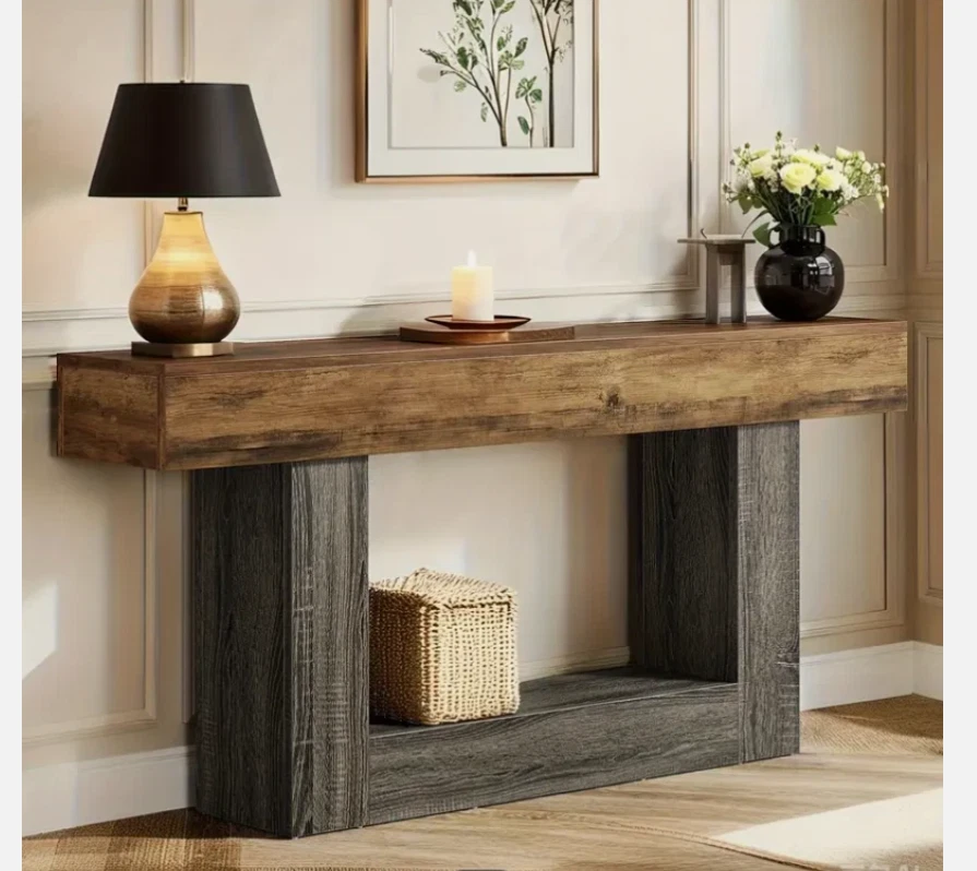 63-Inch Farmhouse Console Table, Rectangular Entryway Sofa Table for Hallway - Image 2 of 4
