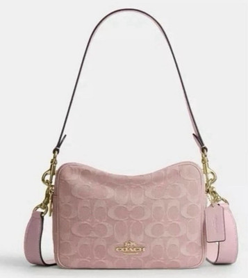 Coach Pink Logo Pattern Zip Crossbody Bag w/ Detachable Adjustable Strap