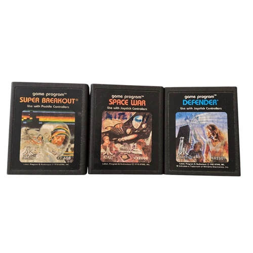 Lot Of 3 Vintage Atari Game Program Super Breakout Defender Space Est