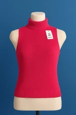 G Knitwear Pink Sleeveless Turtleneck Sweater Tank Top Size L Acrylic Cotton