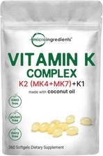 Super Vitamin K Complex K2 MK7  MK4  K1 , 360 Coconut Oil Softgles  Easily A