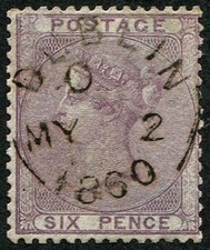 6d SG 70 'Pale-Lilac' EXCELENTE USADO, bien centrado, vertical central 'Dublín.1860...