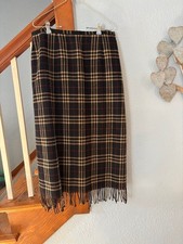 Vintage SAG HARBOR wool blend plaid black with red fringed straight skirt 16 P