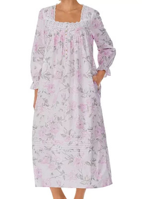 Eileen West Gown Size XS 100% Cotton Woven Lawn Ballet Gown Pink Gray Floral