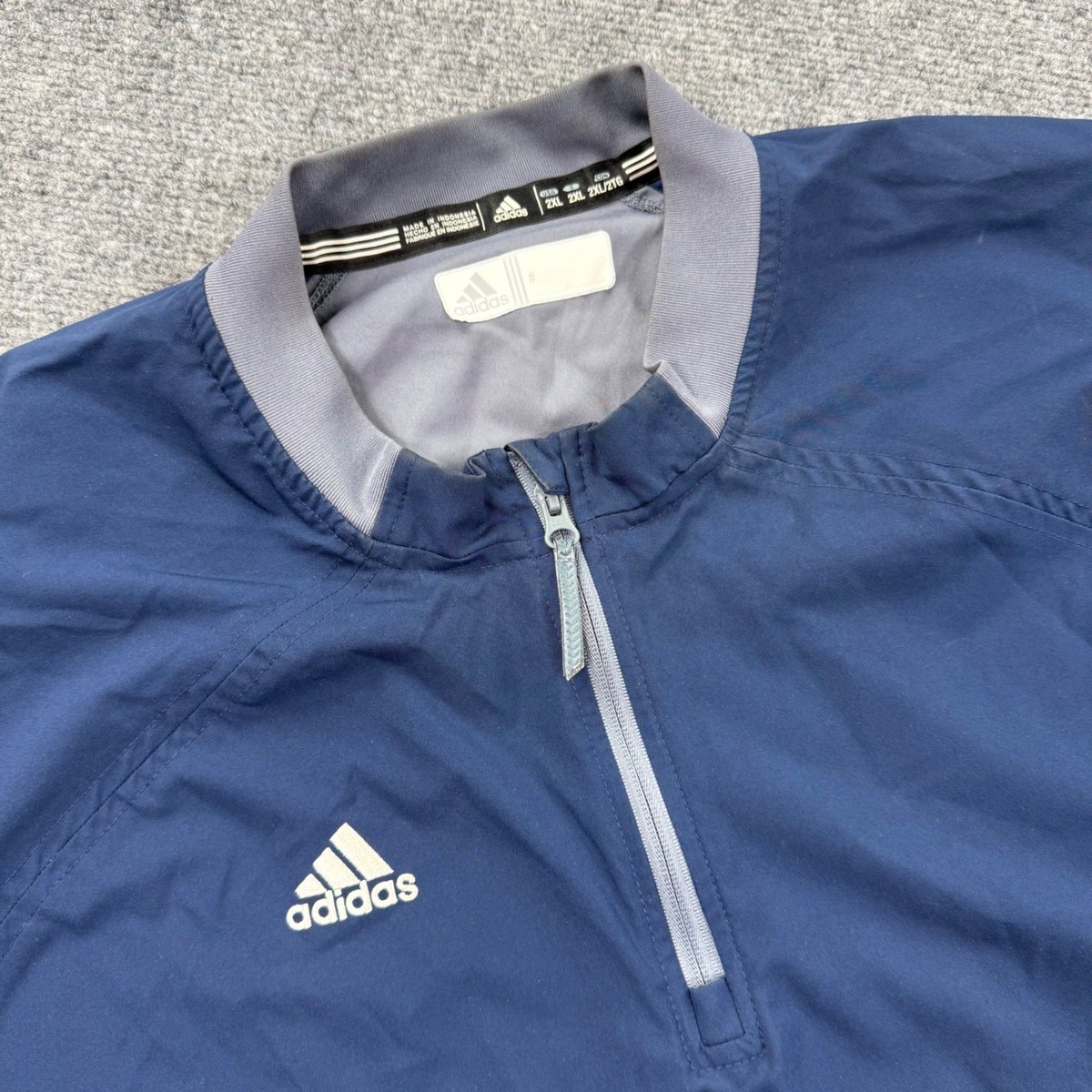 Adidas Pullover Windshirt 2XL Navy Blue Short Sleeve 1/4 Zip 6784A