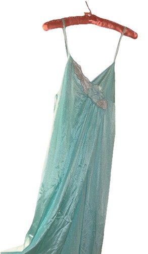 Vtg Petra Fashions Aqua Nightgown Blue Floral Chemise Open Front Second Skin