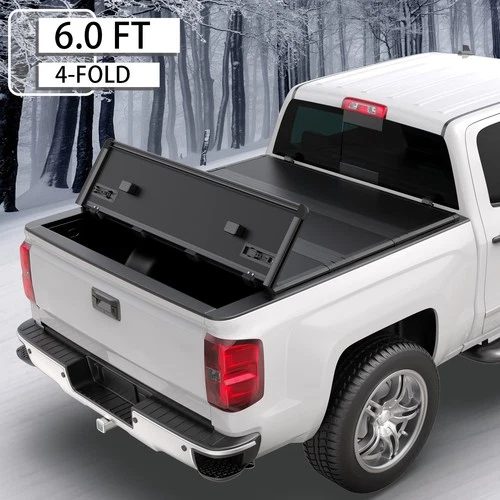 6FT 4-Fold FRP Hard Truck Tonneau Bed Cover For 2019-2023 Ford Ranger  Black