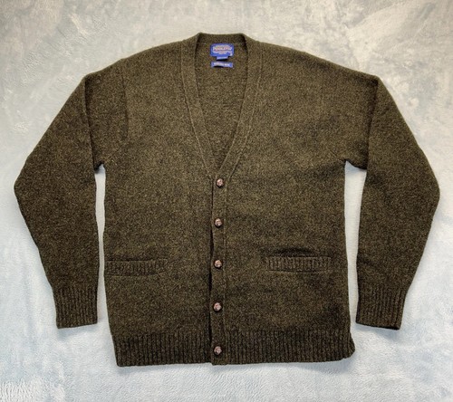Pendleton 100 % Shetland waschbare Wolle Strickjacke Pullover Herren Medium grün