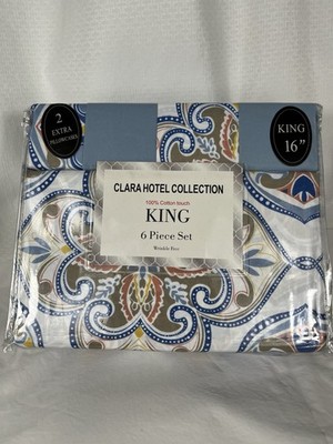 Clara Hotel Collection King  Size Sheet Set 6 Pieces, Wrinkle-Free, 100% Cotton
