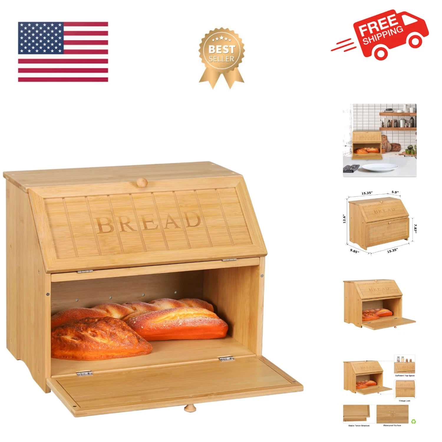 Vintage Double Layer Large Bread Box for Kitchen Counter, Retro Design Wooden...
Opens in a new wind