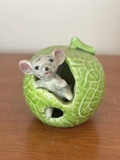 Vintage Brinn's Porcelain Gray Mouse In Lime Figurine  Japan