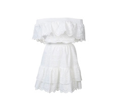 LoveShackFancy Eyelet Ruffle Mini Dress Womens Medium Off White Shoulder Eyelets