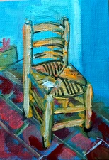 ACEO ORIGINAL oil painting - Chair after Van Gogh 2.5x3.5 in MK