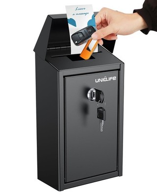Uniclife Black Metal Donation Box, Wall Mounted Mailbox for Key Lock,