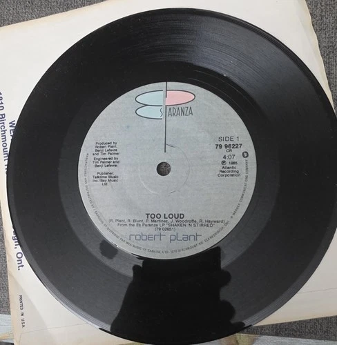 Robert Plant (Led Zeppelin) Canadian 45rpm Promo - Too Loud - EX