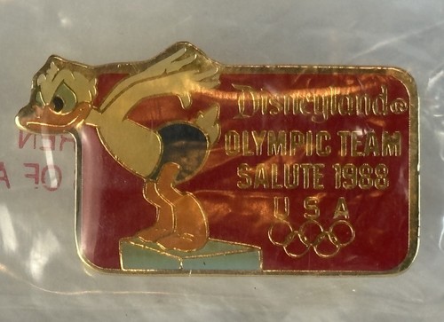NOS Disneyland Olympic Team USA Salute 1988 Calgary Donald Duck Diving Lapel Pin