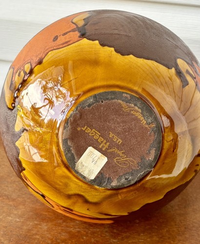 Royal Haeger Pottery Lava Glaze Jug Vintage USA Brown, Gold, Orange Large Vase - Picture 12 of 13