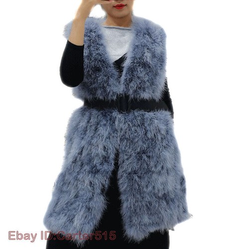 Women Real Ostrich Feather Fur Vest Coat Winter Warm Waistcoat for Party Dinner - Picture 3 of 23