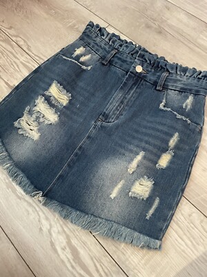 NWOT Allie Rae Boutique Distressed Paperbag Waist Denim Jean Skirt M Medium J