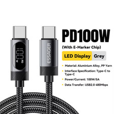 ESSAGER USB C Cable Digital Display 60-100W PD Fast Charging C to C/A