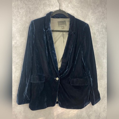 Banana Republic Women Velvet Navy Blue Office Career Blazer Size 10 - Picture 2 of 8