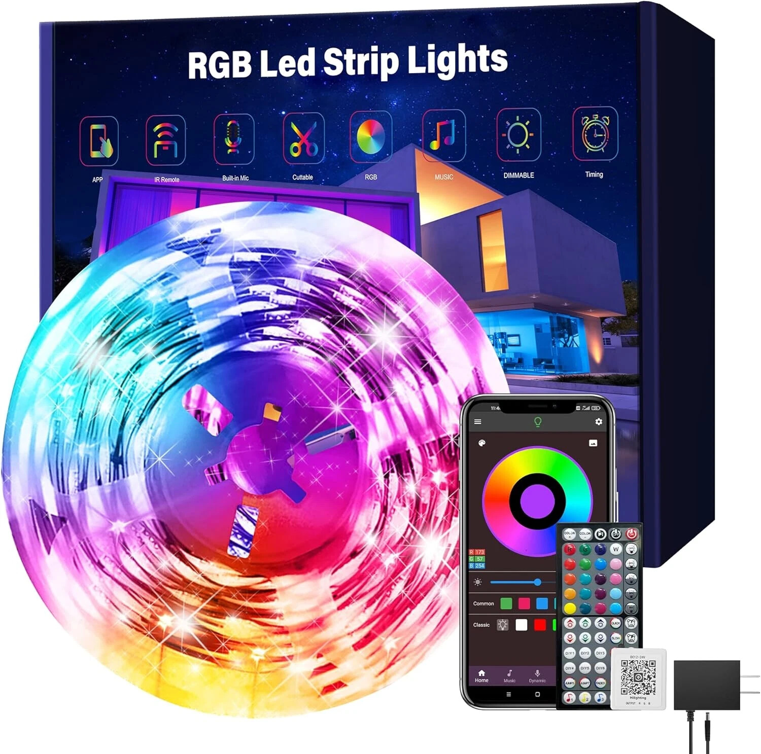 100ft Music Sync RGB LED Strip Lights for Bedroom with App & Remote Control