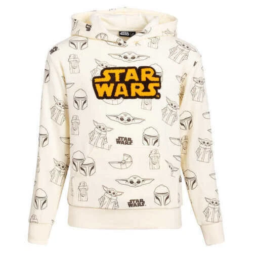 OFF WHITE STAR WARS Mandalorian Grogu Pullover Felpa con Cappuccio (Crema LARGE 14 16) Nuovo con etichette