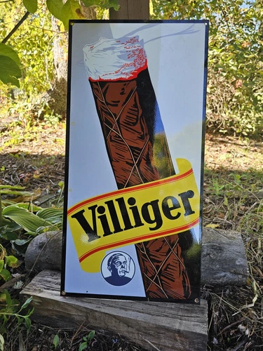GIANT VINTAGE VILLIGER CIGAR PIPE TOBACCO PORCELAIN METAL SIGN 24" X 12"