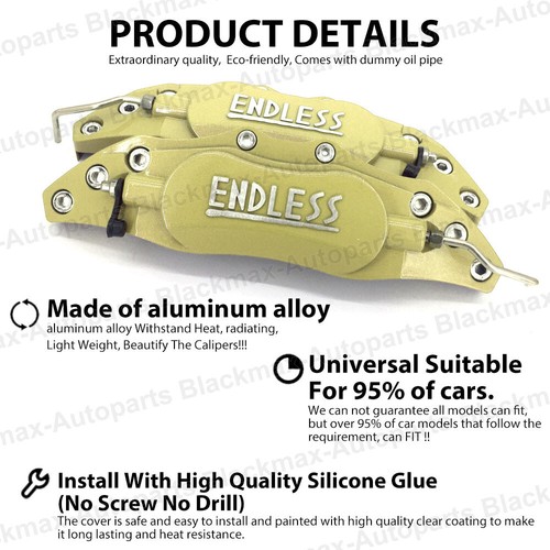 2x 190mm Metal ENDLESS Universal Style Brake Caliper Cover front rear Gold LW4 - Foto 2 di 9