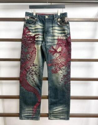花鳥風月 dragon embroidery denim pants 華鳥風月 和柄 刺繍デニムパンツ 龍×白虎 大きいサイズ34 - メルカリ