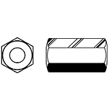 1/2"-13 x W 11/16" x L 1 3/4" Hex Coupling Nuts A563 Grade A Plain, 10 Pack