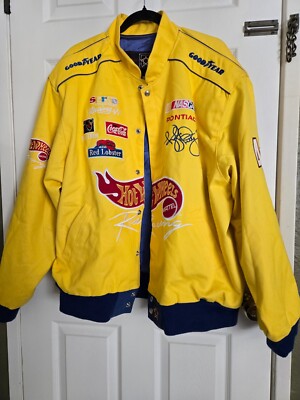Vintage Jeff Hamilton Denim 44 Hot Wheels Racing Jacket Yellow