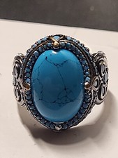 Sterling Silver Large Turquoise Ring Unique Ornate Design Statement Ring Sz 11