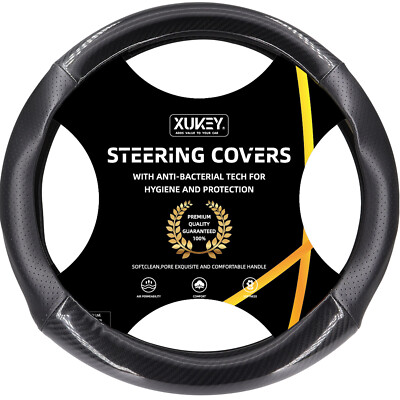Universal 15'' Steering Wheel Cover Stitching Car Trim Carbon Fiber & PU Leather