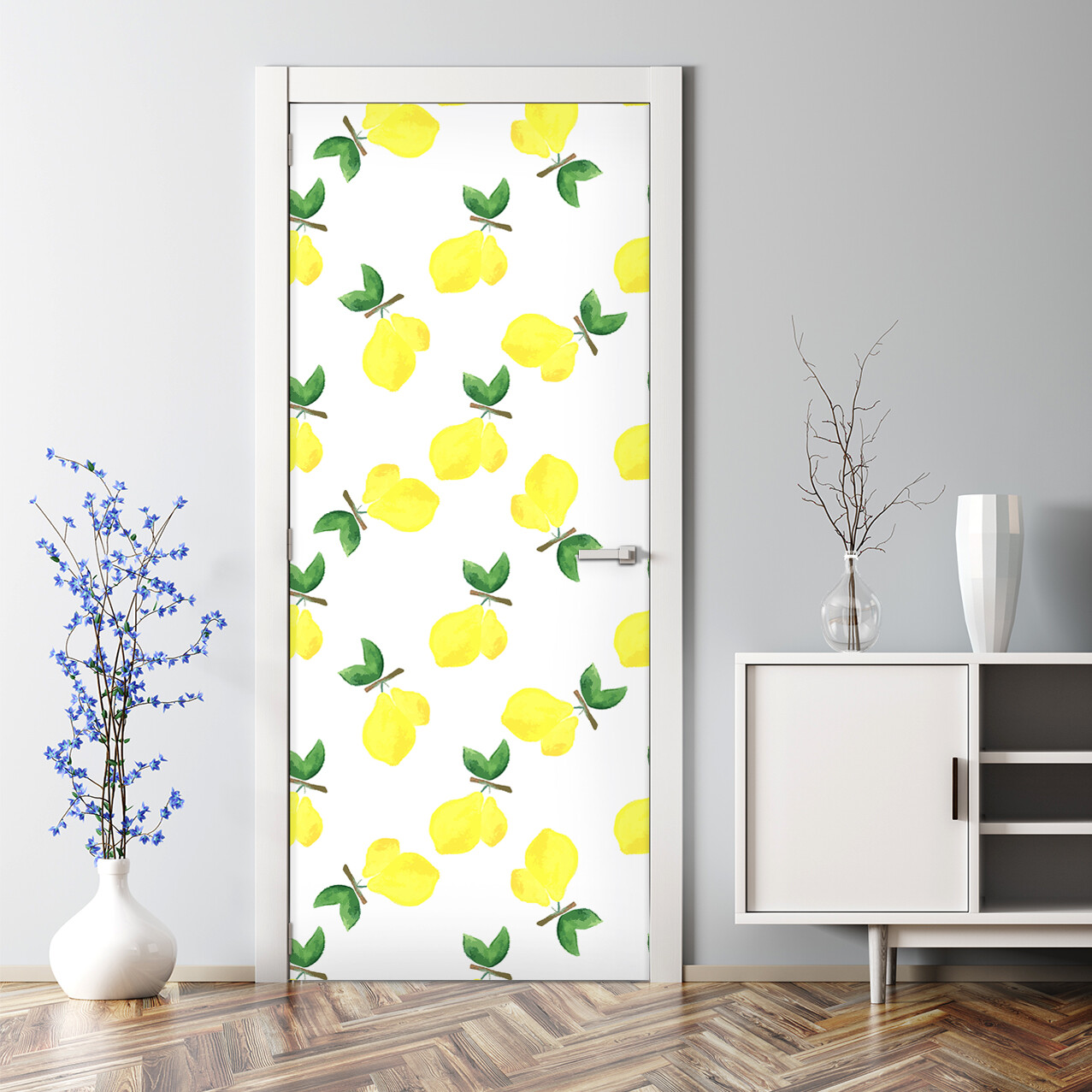 Lemon removable watercolor yellow vibrant door decal self adhesive fruit floral