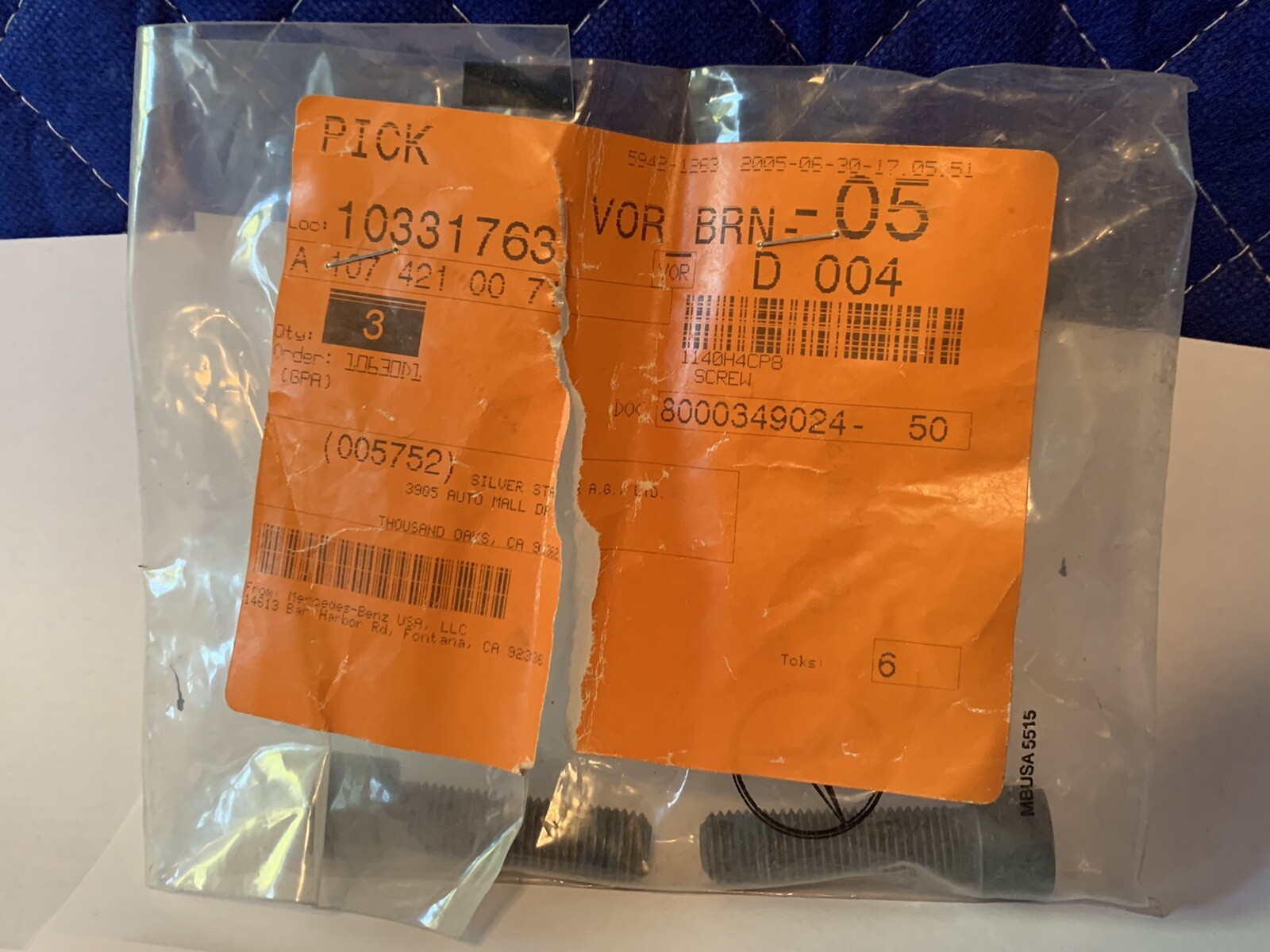 NOS 1 PC Only Genuine Mercedes Front Disc Brake Caliper Bolt Screw 