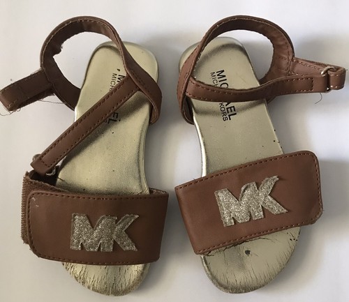 michael kors brown sandals With Gold Mk 