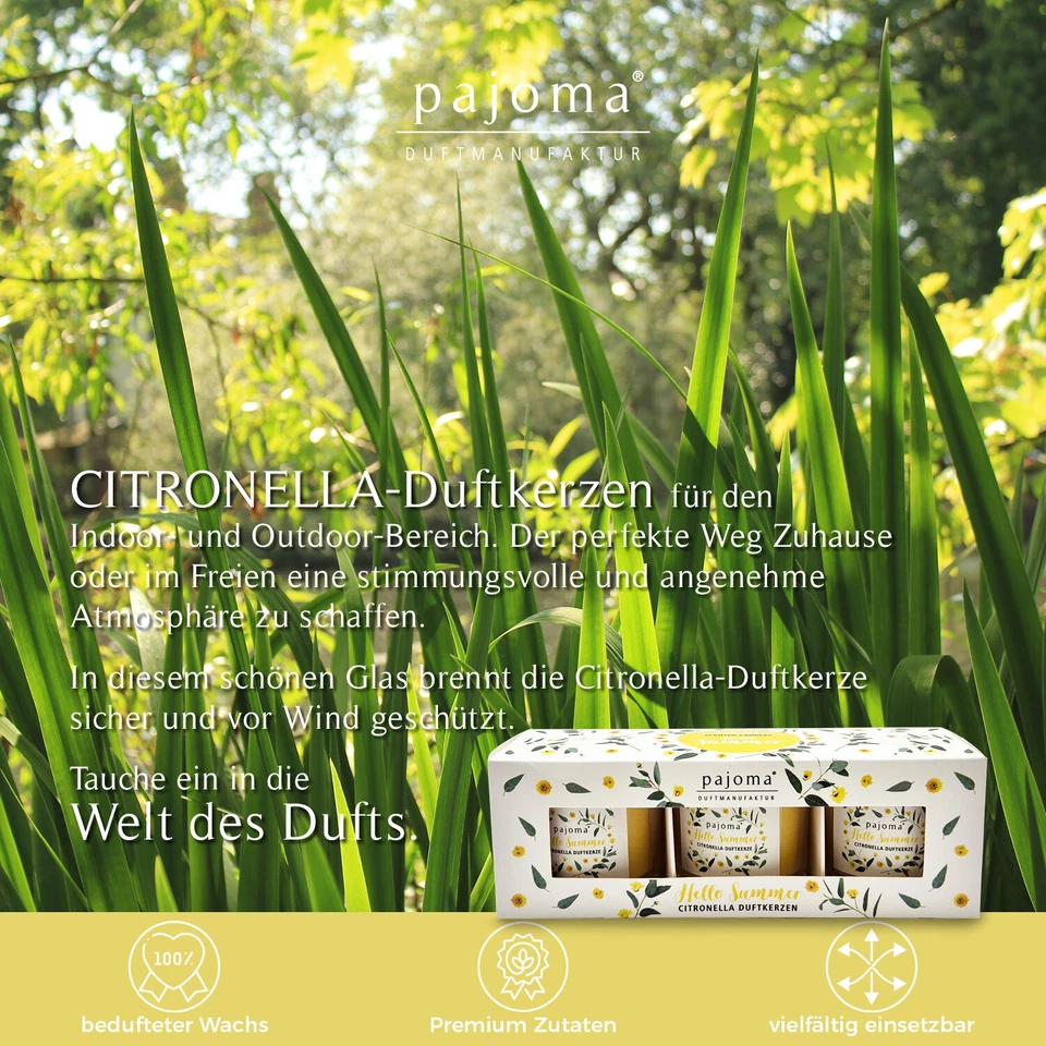 pajoma® Citronella Duftkerzen Geschenkset 3er Set im Glas je 50 g -  à 8h - Bild 2 von 4