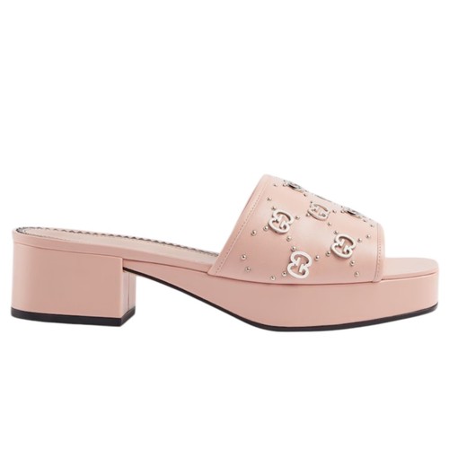 NEW Gucci Janaya Interlocking G Studs Open Toe Slide Sandal Pink Women Size 39.5 - Picture 3 of 15