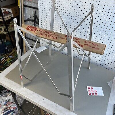 Vintage Coleman Folding Aluminum Hi-Stand Model 591B499 with Vintage Coleman Folding Aluminum Hi-Stand Model 591B499 with