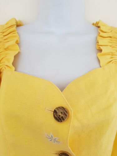 Vintage Shirt Blouse Yellow Size 16 18 Top Bavarian Oktoberfest Gypsy Button - Picture 5 of 11